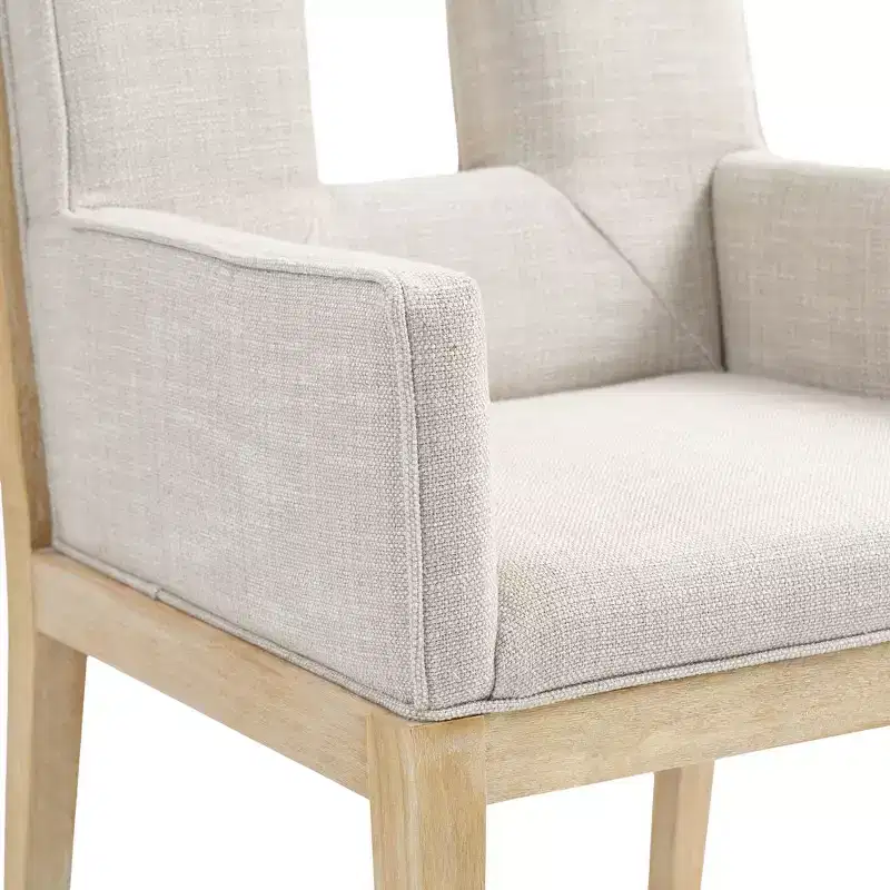 Meridian Furniture,Gwendolyn Cream Linen Textured Fabric Dining Arm Chair