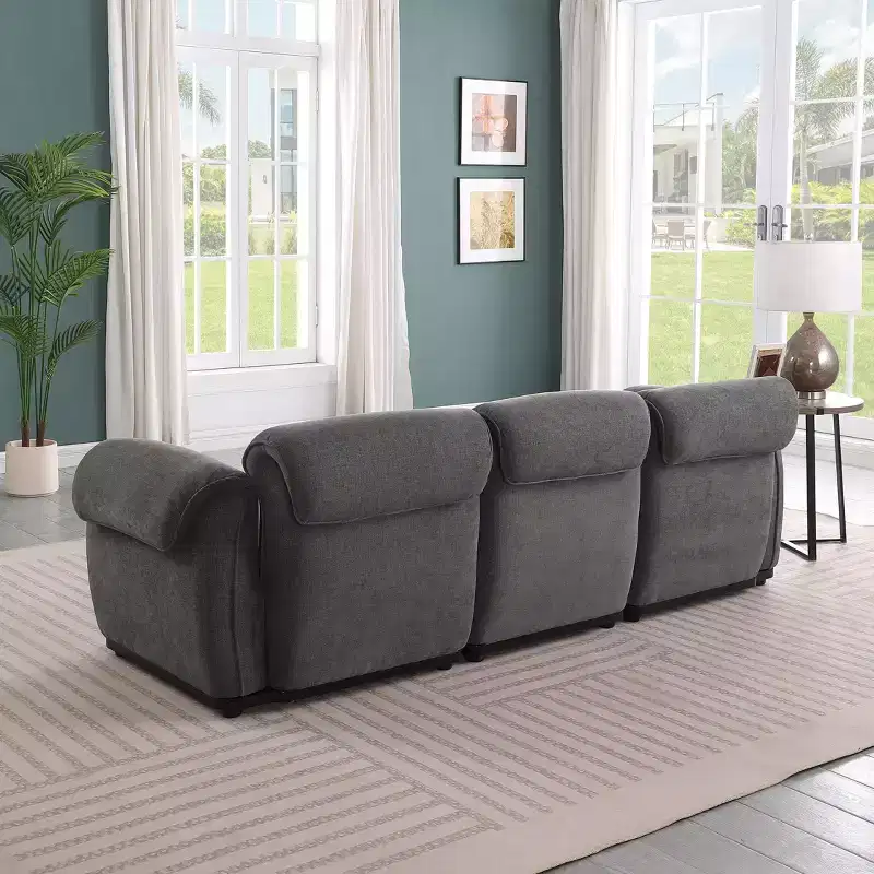 GDFStudio Khalid Modern 93 3-Seater Wood and Iron Chenille Upholstered Sectional Sofa with Split Backrest