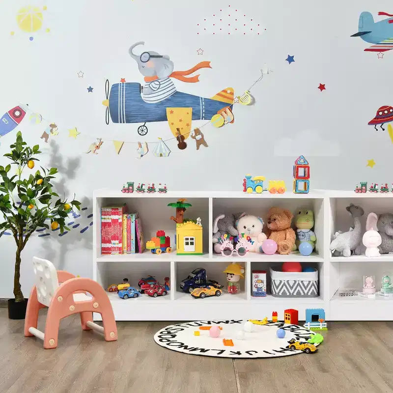 Kids 2-Shelf Bookcase, 5-Cube Wood Toy Storage Cabinet Organizer, White