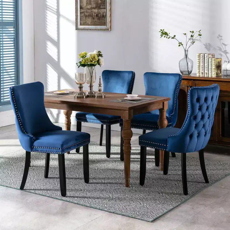 Okak Retro Dining Chairs Set of 2, Comfy Upholstered Wing-Back Chairs with Backstitching Nailhead Trim, Kitchen Chairs with Solid Wood Legs