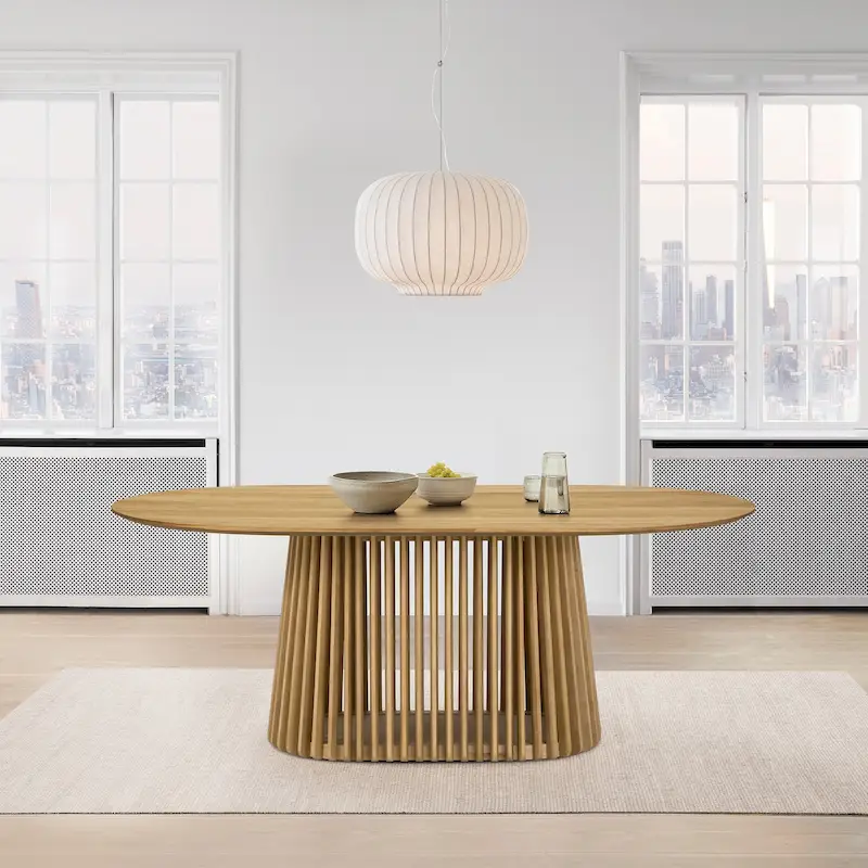 79-inch solid wood oval dining table with slatted base
