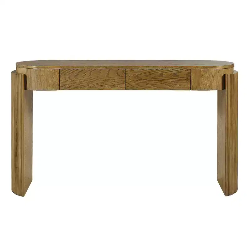 Luxystar Console Table with Natural Wood Grain Finish, Oval Top and 2 Drawers for Entryway and Living Room, Pine Wood