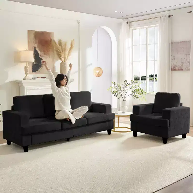 Mjkone 82Chenille 3-Seat Straight Sectional Sofa with 56''Armchair,2 Piece Living Room Sectional Sofa Furniture Sets