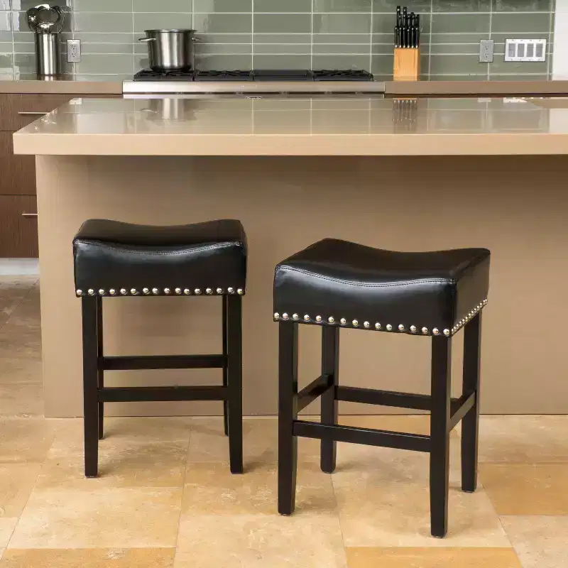 Bonded Leather and Rubberwood 26 Inch Backless Counter Stool