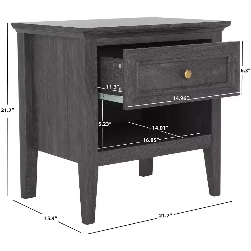 1-Drawer 1-Shelf Nightstand with Gold Pulls, Walnut Finish Bedside Table