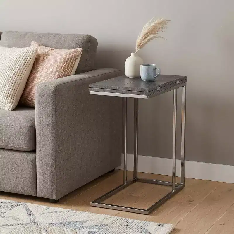 HomeRoots 25 Silver And Gray Expandable Rectangular End Table