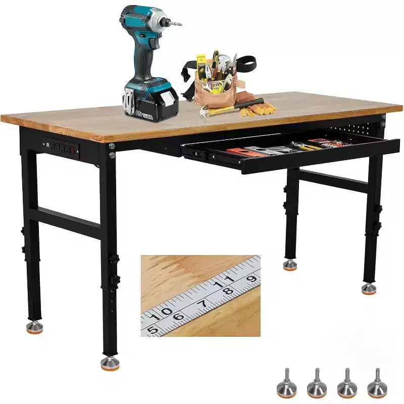 Acekool Adjustable Workbench with Power Outlet, 2200lb Capacity Steel Frame Work Table
