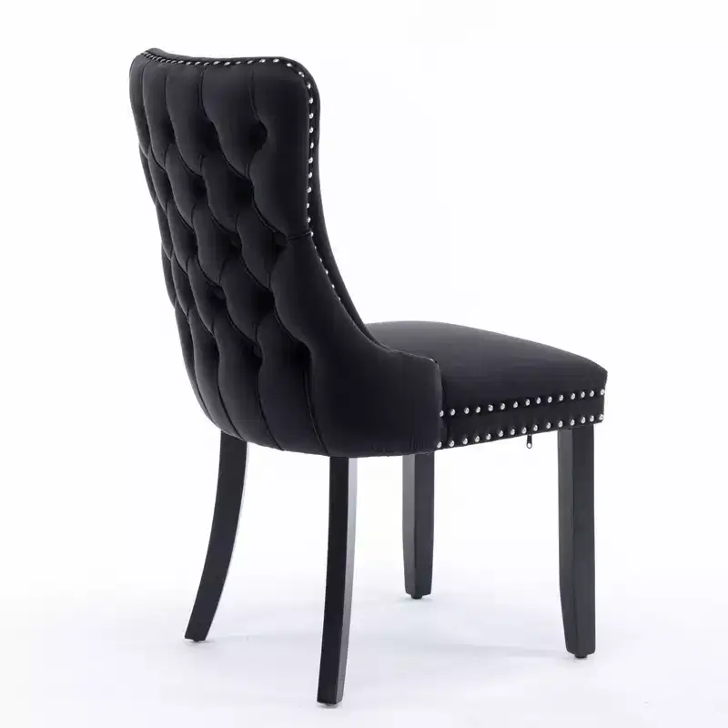 Okak Retro Dining Chairs Set of 2, Comfy Upholstered Wing-Back Chairs with Backstitching Nailhead Trim, Kitchen Chairs with Solid Wood Legs