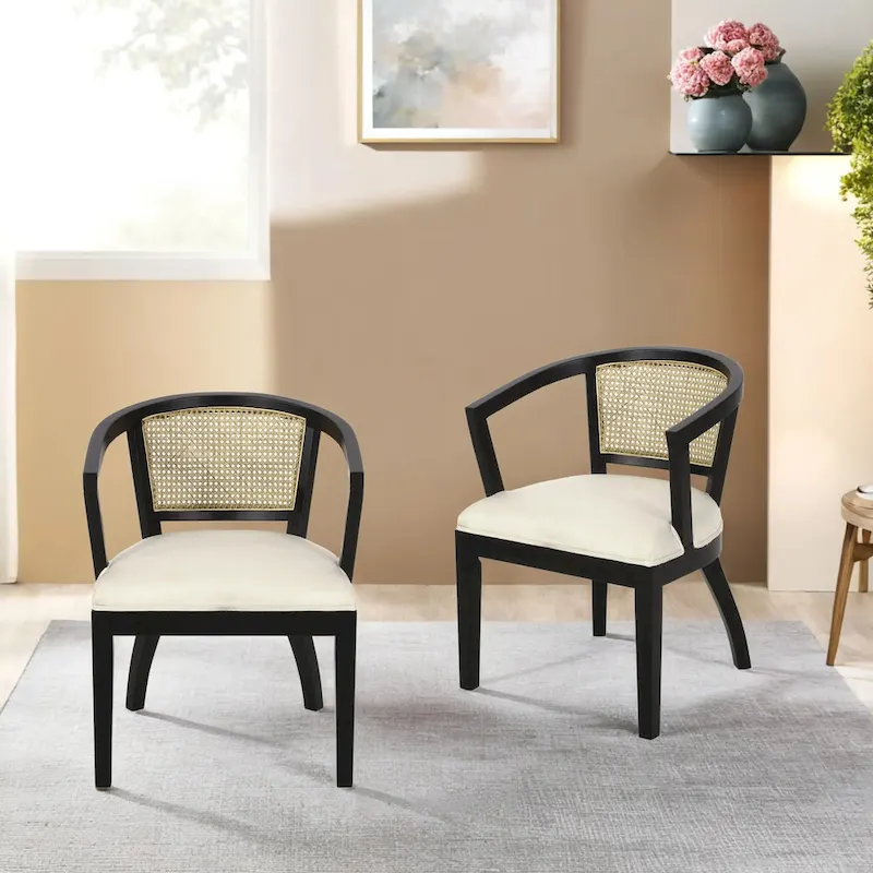 Currant Cane Upholstered Rubberwood Dining Chairs by Christopher Knight Home- Set of 2