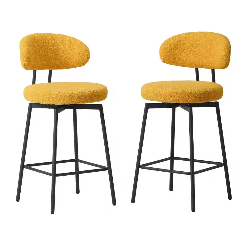 Modern Upholstered Faux Shearling Fabric Counter Height Bar Stools with Back (Set of 2