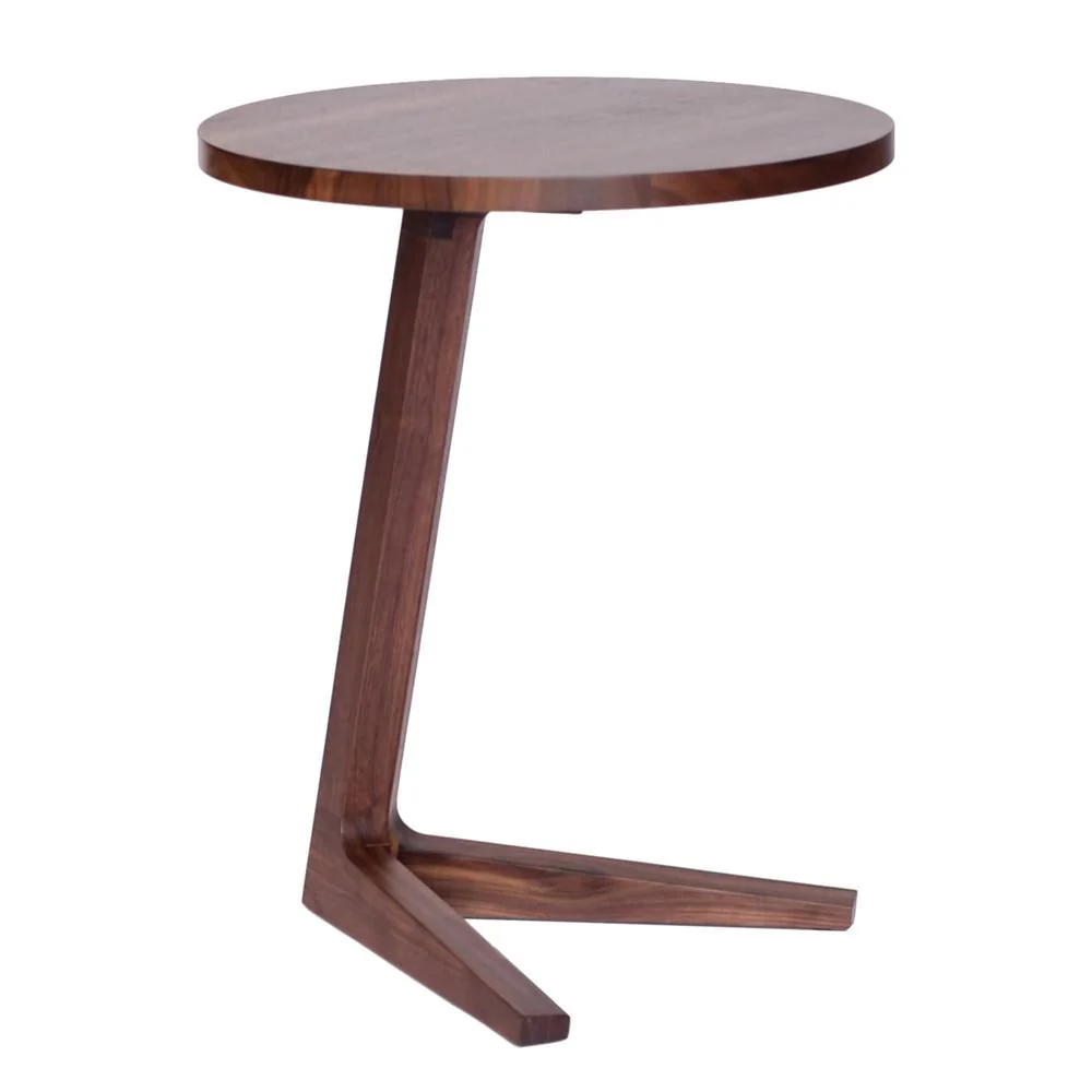 Contemporary Solid Oak or Walnut Side Table with Chamfered Edge & Offset Base for Living Room