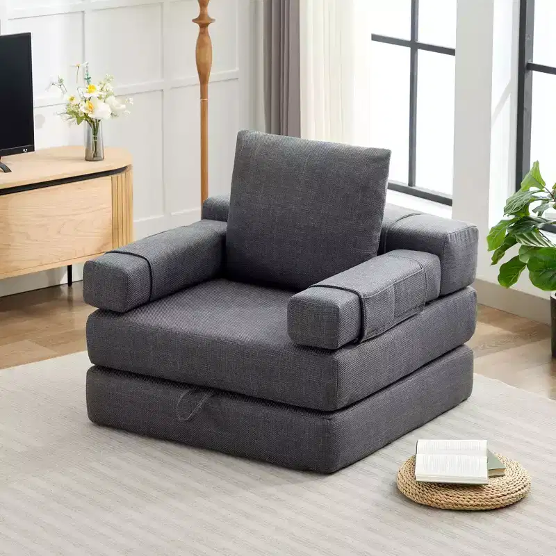 Fold-Down Convertible Sleeper Sofa Chair with Removable Armrests & Washable Cover