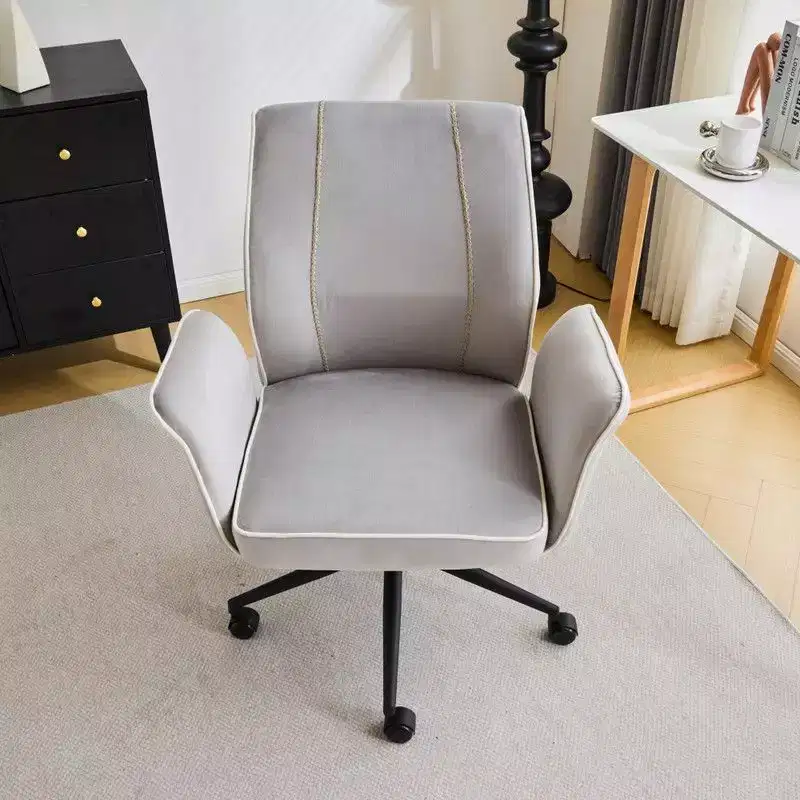 Karl Home | 28.5 inch White Velvet Dovetail Swivel Office Chair With Wheels