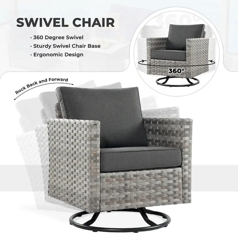 OVIOS 10-Piece Patio Wicker Conversation Rocking Chair Set With Fire Table