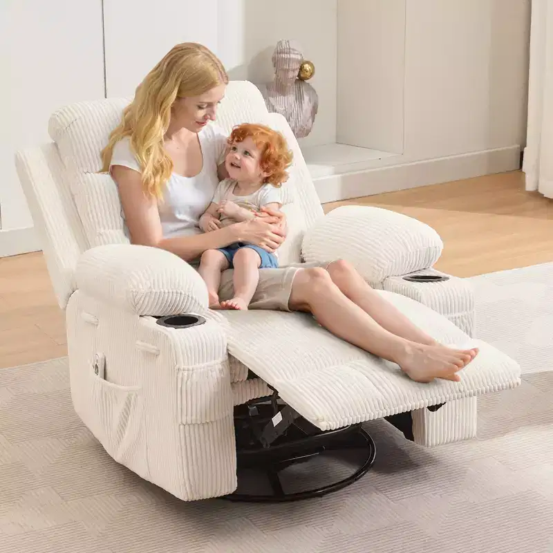 Swivel Rocker Recliner Chair with Massage, Heat & 360° Swivel – 400 lb Capacity, Linen
