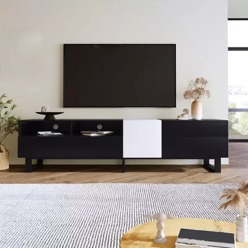 Modern TV Stand, TV Cabinet for TVs Up to 80, Entertainment Center with Drawers & Open Shelves, Easy Assembly