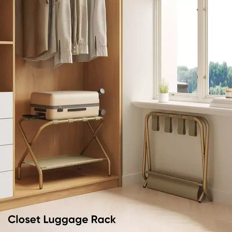 Steel Folding Luggage Rack with Shoe Shelf 27.2''L x 15''W x 20.5''H