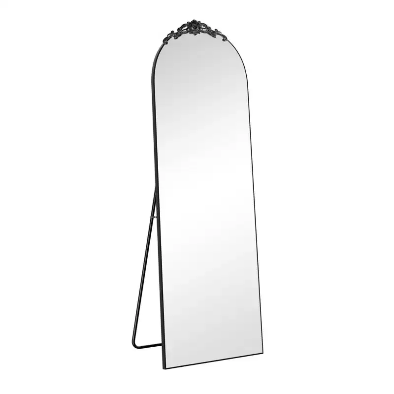 31 in. W x 71 in. H Wood Frame Arched Floor Mirror Bedroom Living Room Wall Mirror in Black