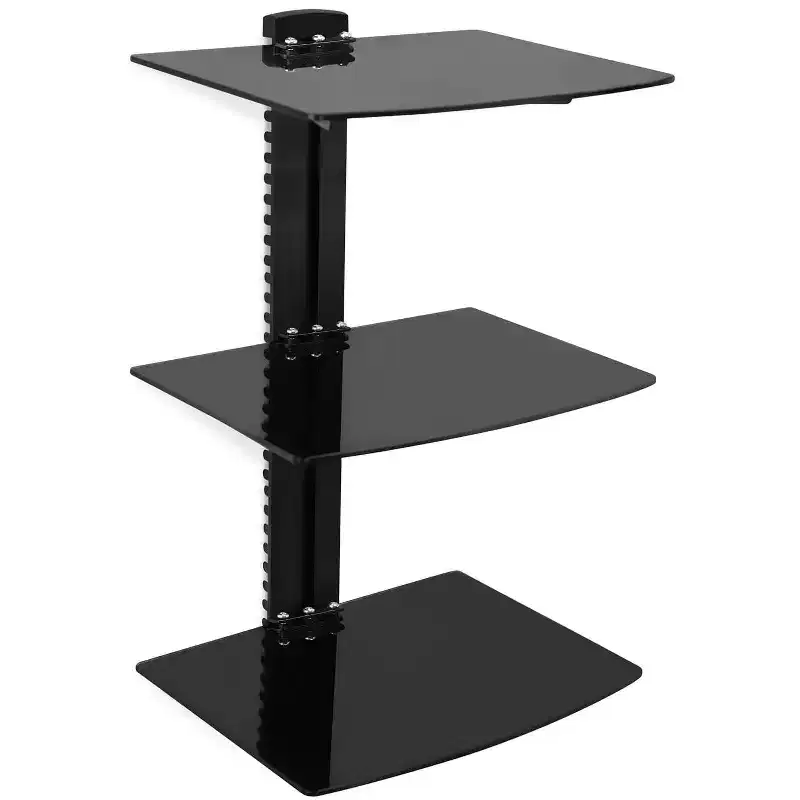 Floating Wall Mounted Shelf for AV Receiver, Cable Box, PlayStation, Projector, 3 Tempered Glass Shelves