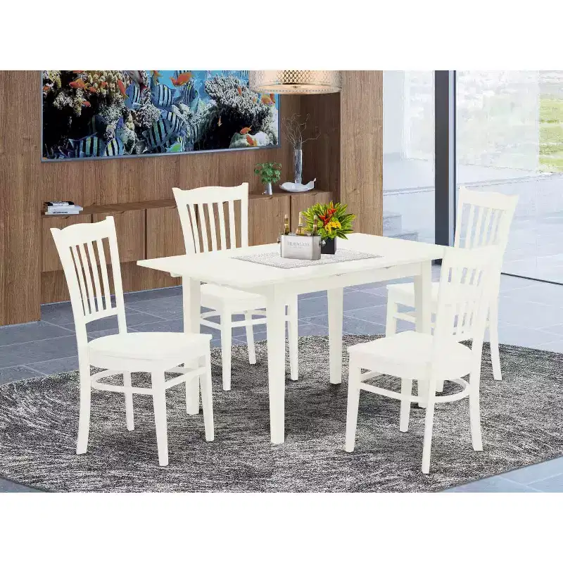 5-Piece Buttermilk and Cherry Solid Wood Top - Rectangular Dining Room Set - Seats 4