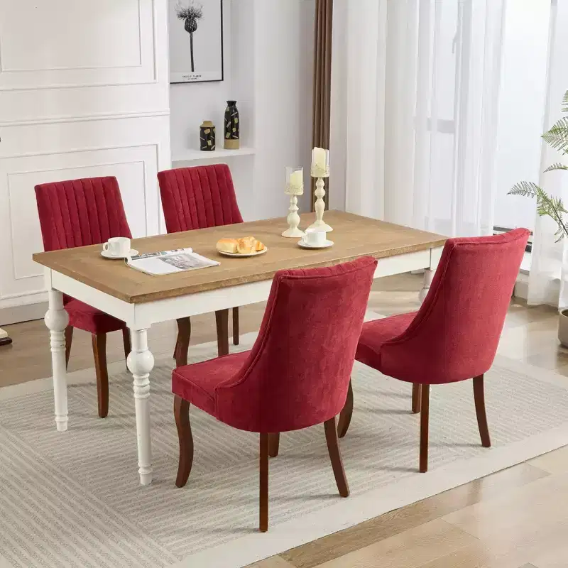 CLIHOME Set of 2 Rayon Cloth Flocking Linen Dining Chairs Channel Kitchen Dinner Chair Comfy Fabric Upholstered Accent Chair