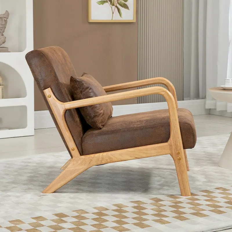 Mid-Century Velvet Upholstered Accent Chair Armchair w/Waist Cushion