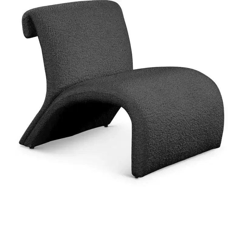 Boucle Fabric Accent Chair, Curved Contemporary Design, Black