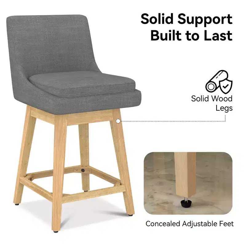 Blue Linen Swivel Counter Stool, Set of 2 (Metal Frame, Upholstered)
