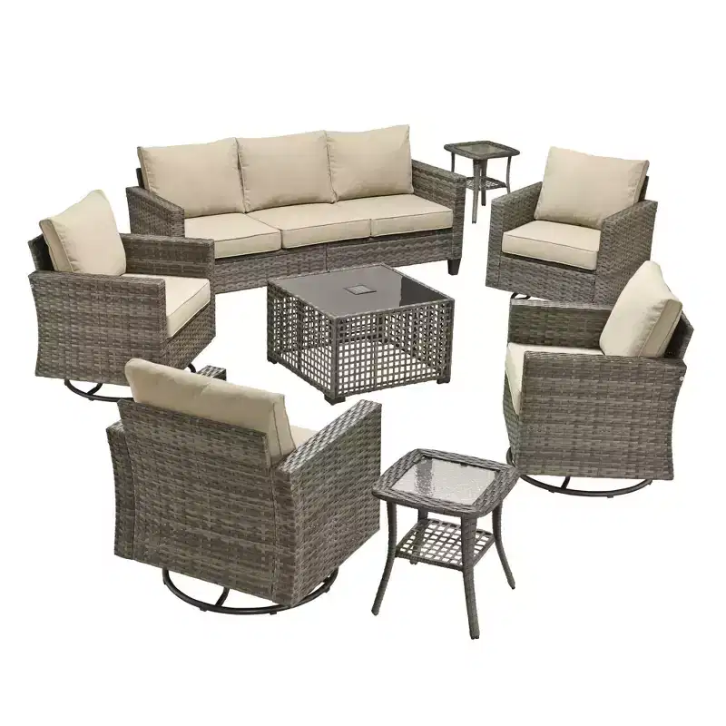 HOMLUX 8-Piece Outdoor Patio Furniture Set w/ 3-Seater Sofa, Lamp Table & 4 Swivel Chairs