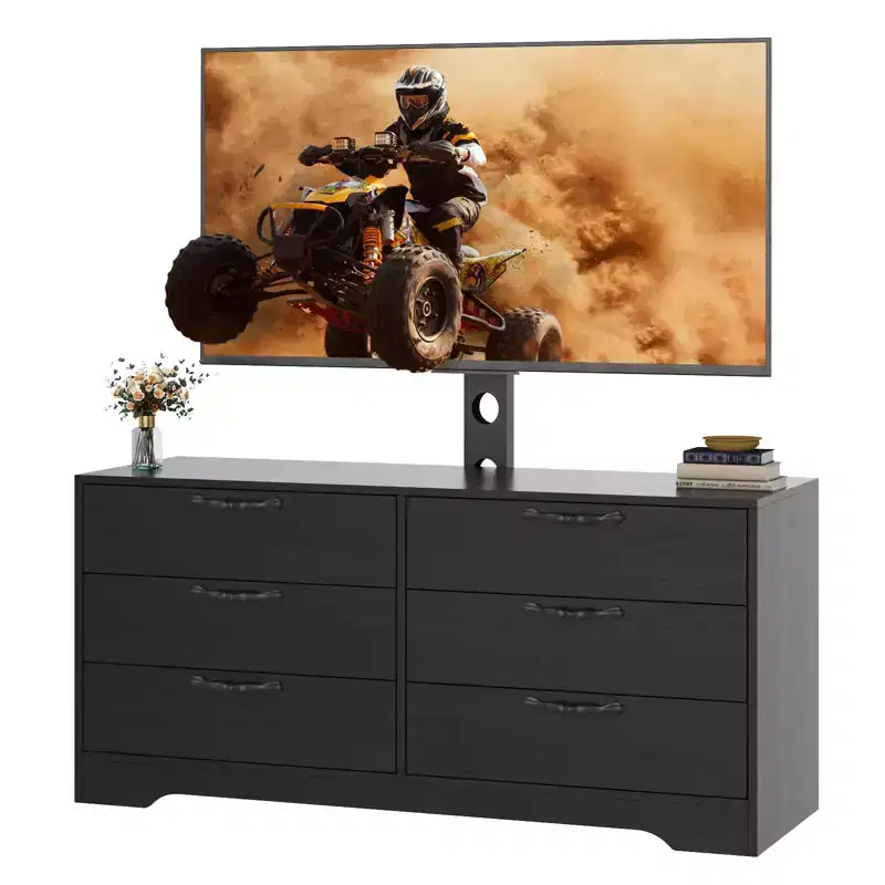 6-Drawer Wood TV Cabinet with Adjustable Mount for 75 TV, Spacious Media Storage Chest, Bedroom Dresser for Living Room & Office