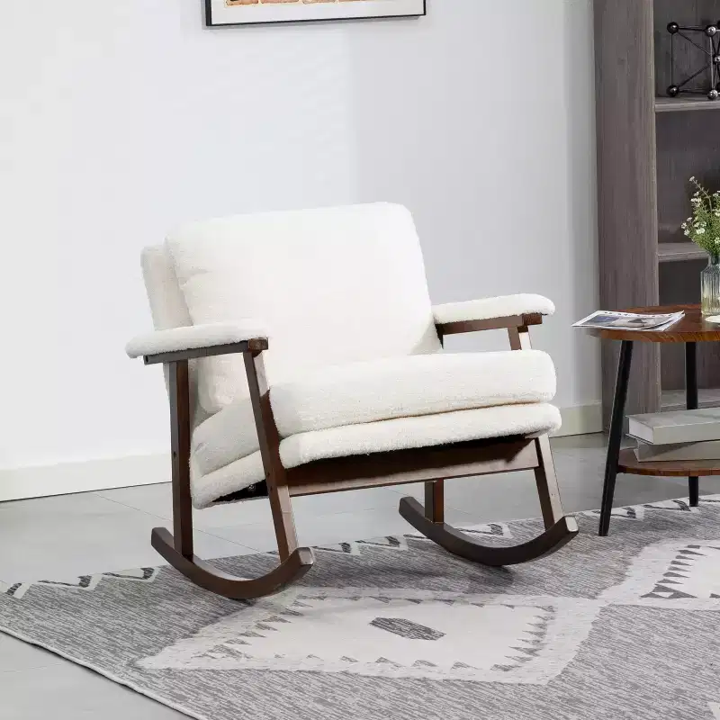 GDFStudio Ellowyn Mid Century Modern Wood Upholstered Accent Rocking Chair