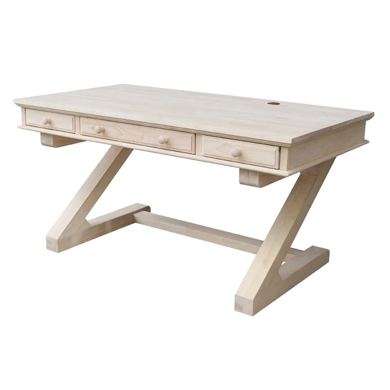 Solid Wood Unfinished Executive Desk with Zodiac Base