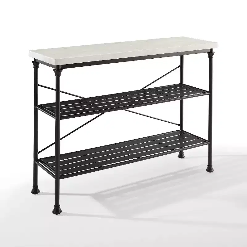 Console Table Matte Black, French Industrial Style with Open Shelves