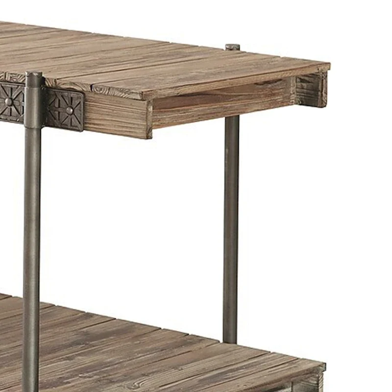 Industrial Sofa Table with Slatted Plank Design and Wheel Legs - 47W