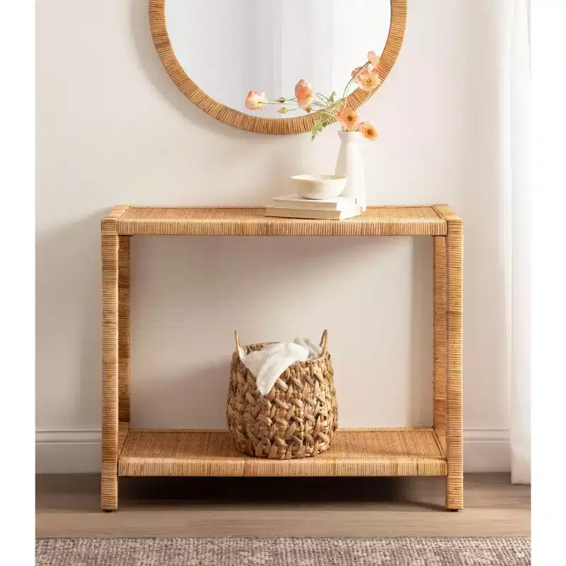 Kate and Laurel Rafina Rattan Console Table, 36x12x30, Natural