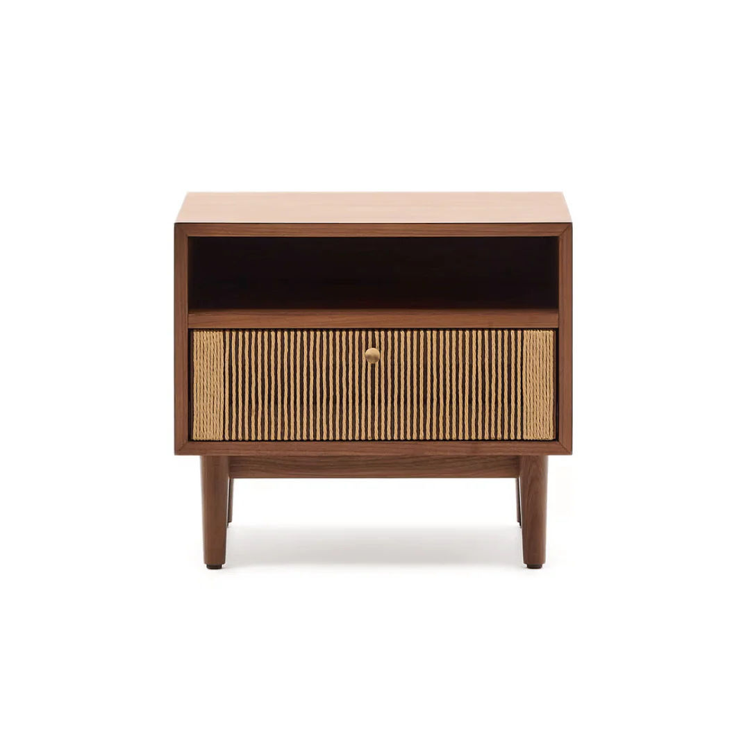 Mid-Century Natural Walnut Bedside Table for Bedroom