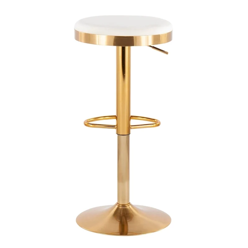 Lumisource Dakota Barstool in Gold Steel and White Leather - Set of 2 - 15Lx15Wx23-31.75H