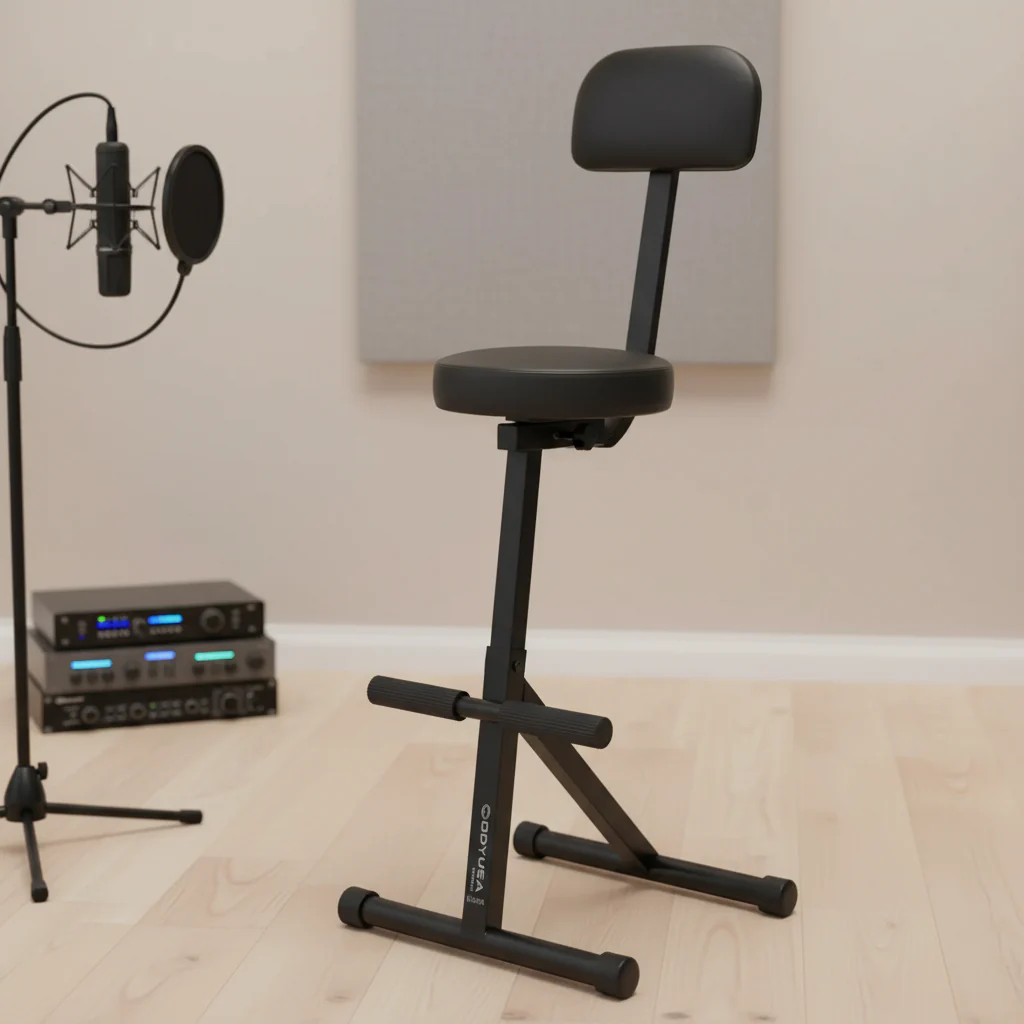 DJ Musician Performer Padded Stool Chair Adjustable Height with Backrest Black