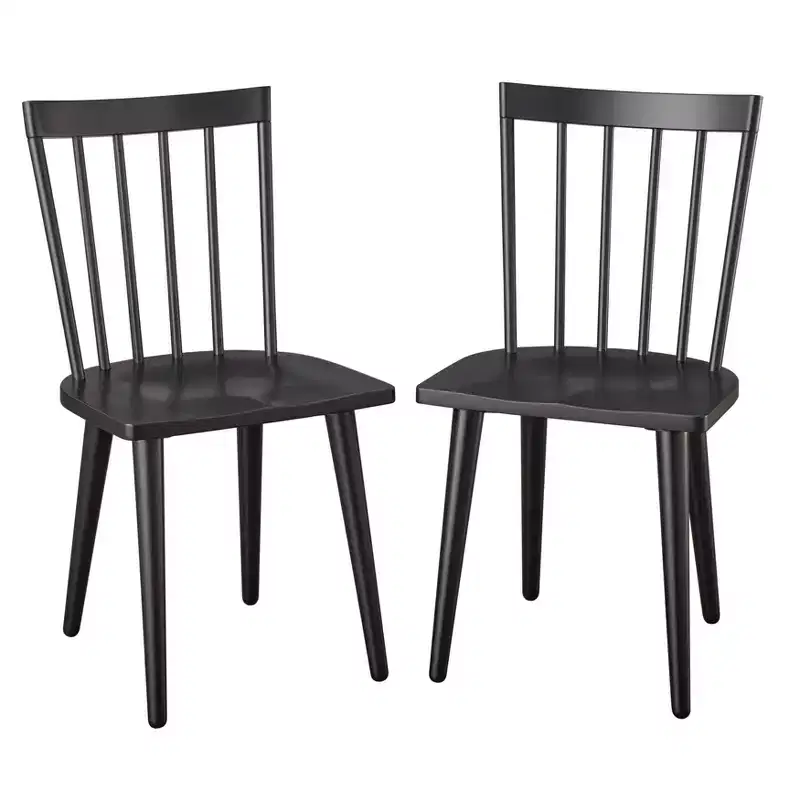 Set of 2 Farmhouse Windsor Dining Chairs – Solid Rubberwood, Matte Black, 225 lb Capacity
