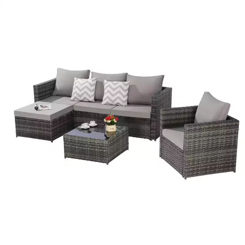 3-Piece Outdoor Patio Furniture Set: Woven L-Shaped Sectional with Single Sofa, Detachable Lounger, and Coffee Table for Cozy Conversations