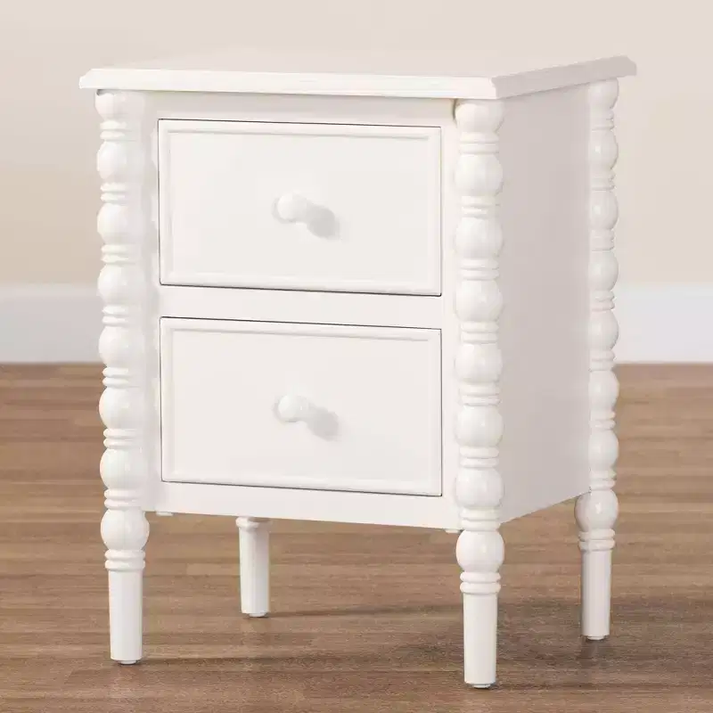 Wood 2 Drawer End Table with Spindle Legs White