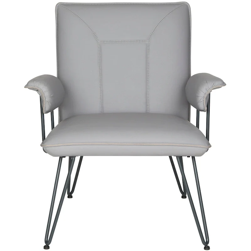 Mid-Century Modern Grey PU Leather Arm Chair with Steel Legs