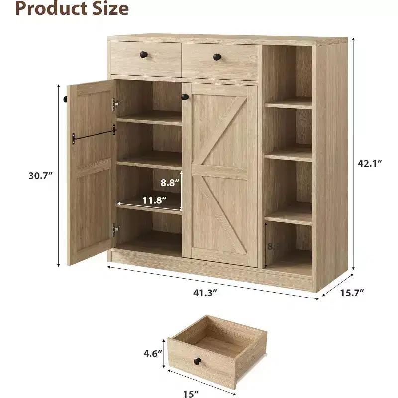 GustoWave Shoe Storage Cabinet with Doors and Drawers, 42'' Tall Shoe Cabinet with 3 Adjustable Shelves, 4-Tier Shoes Rack Organizer Cabinet