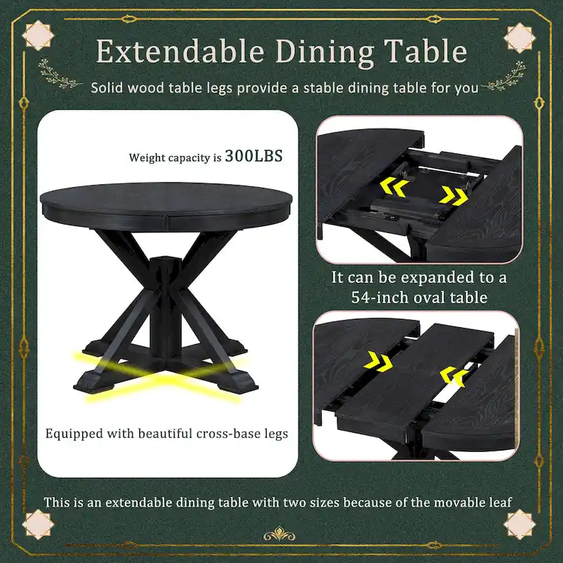 Functional Dining Table Set with Extendable Table and 4 Upholstered Chairs
