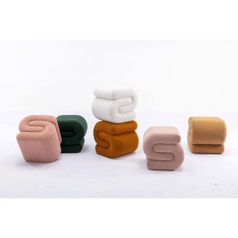 Modern S-shape Fabric Ottoman Makeup Stool Footstool