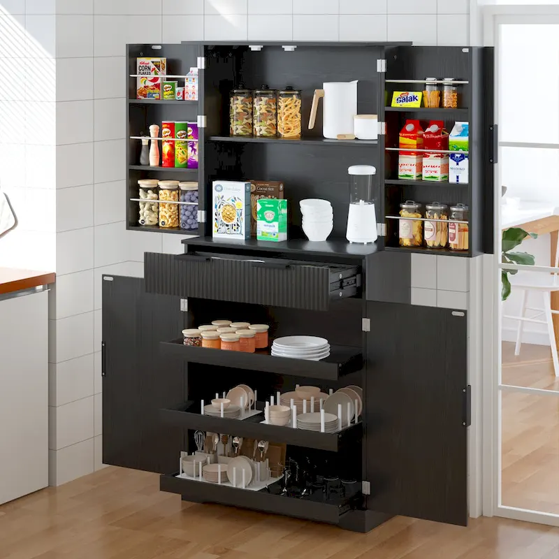 72H Kitchen Pantry Cabinet with 3 Keyboard Drawers,Freestanding Cabinet with 6 Door Shelves Adjustable,Cupboard Storage Cabinet