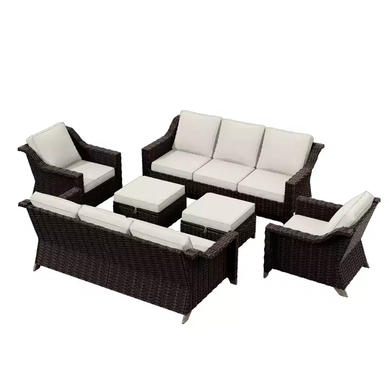 UPTIOT 6-Piece Outdoor Patio Set with Two 3-Seat Sofas, Two Chairs & Two Ottomans