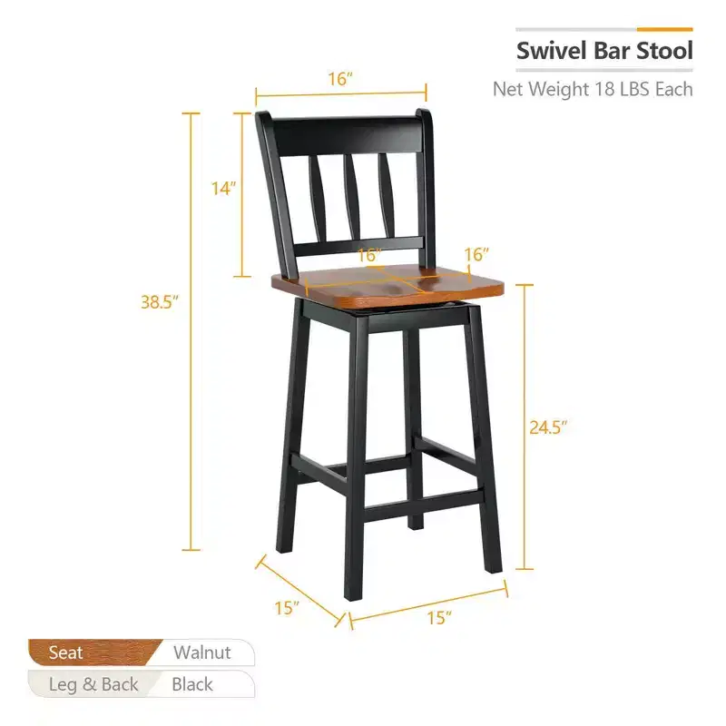 Costway 4PCS Bar Stool 24.5'' Swivel Counter Height Chair w/ Footrest