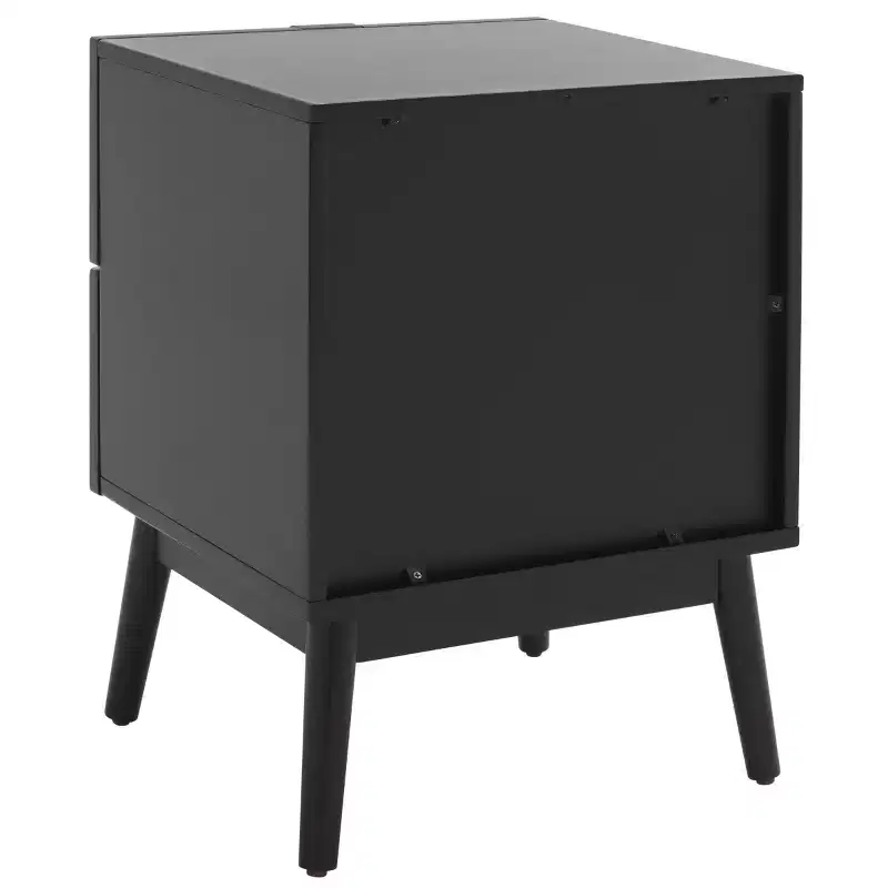 2-Drawer Rattan Nightstand with Splayed Legs, Mid-Century Coastal Bedroom Table