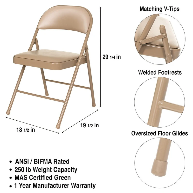 Hampden Furnishings Bernadine Basics Collection Vinyl Folding Chair, Pack of 4